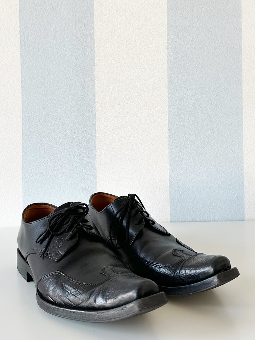 Zwarte leren veterschoenen | 39