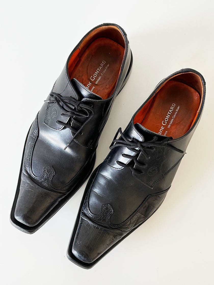 Zwarte leren veterschoenen | 39