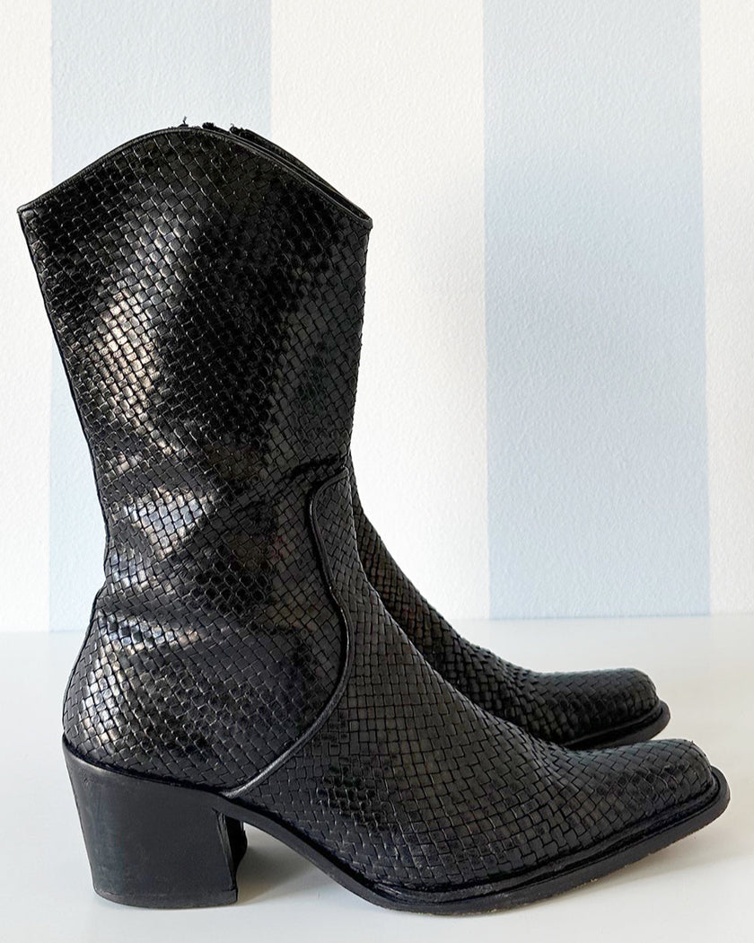 Zwarte gevlochten leren laarsjes | 38