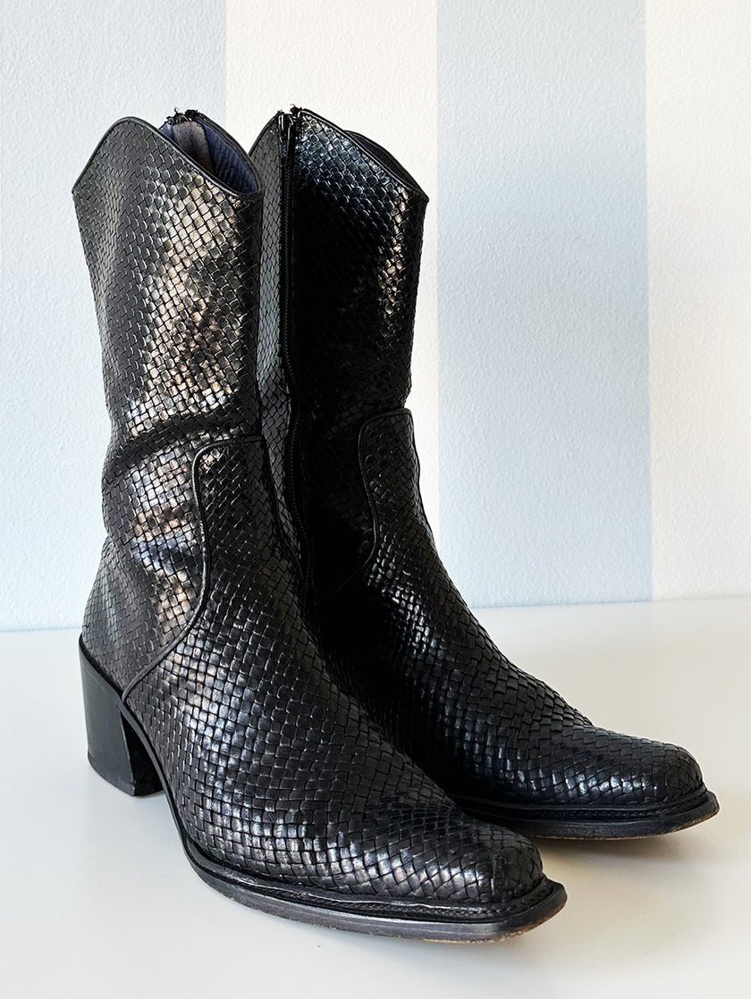 Zwarte gevlochten leren laarsjes | 38