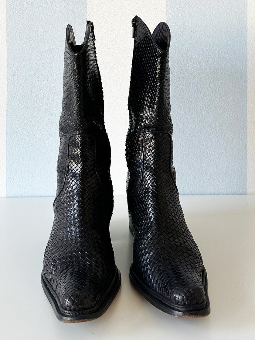 Zwarte gevlochten leren laarsjes | 38