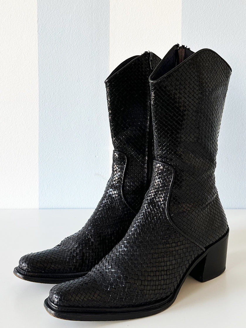 Zwarte gevlochten leren laarsjes | 38