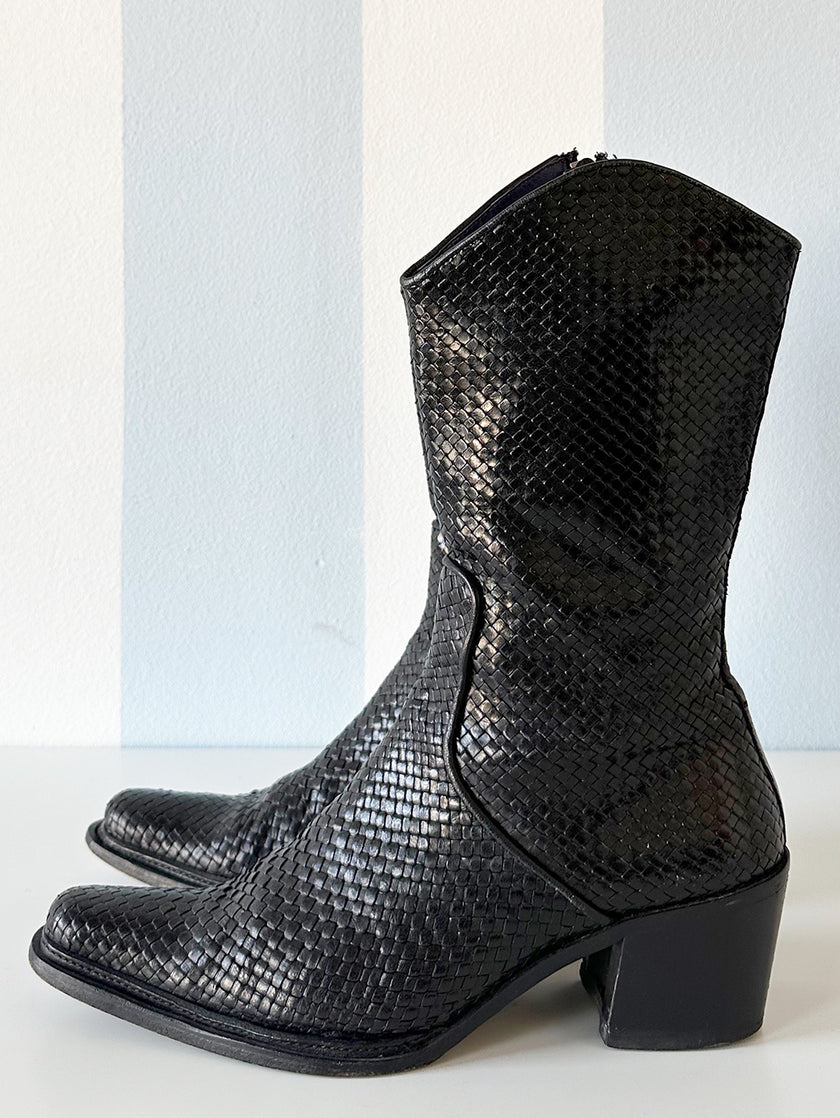 Zwarte gevlochten leren laarsjes | 38