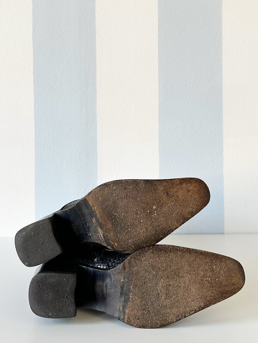 Zwarte gevlochten leren laarsjes | 38