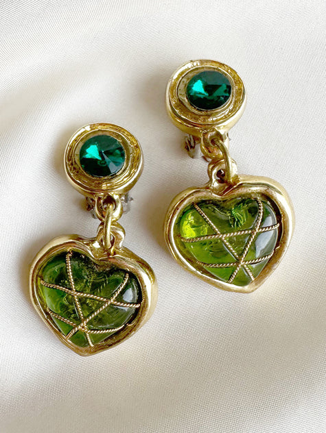 Goud/groene clip oorbellen