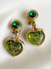 Goud/groene clip oorbellen