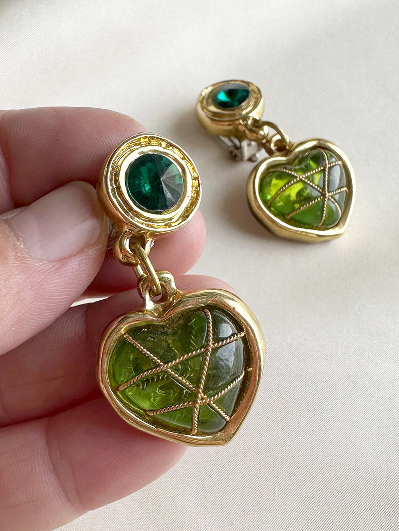 Goud/groene clip oorbellen
