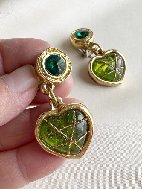 Goud/groene clip oorbellen