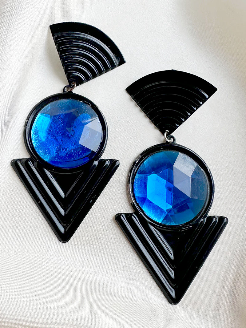 Zwart/blauwe statement oorbellen