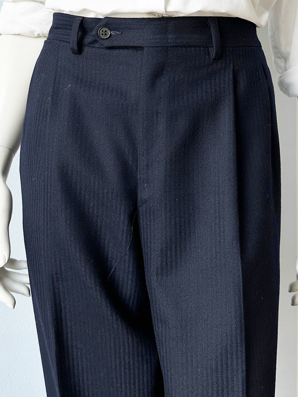 Donkerblauwe wollen designer herenpantalon