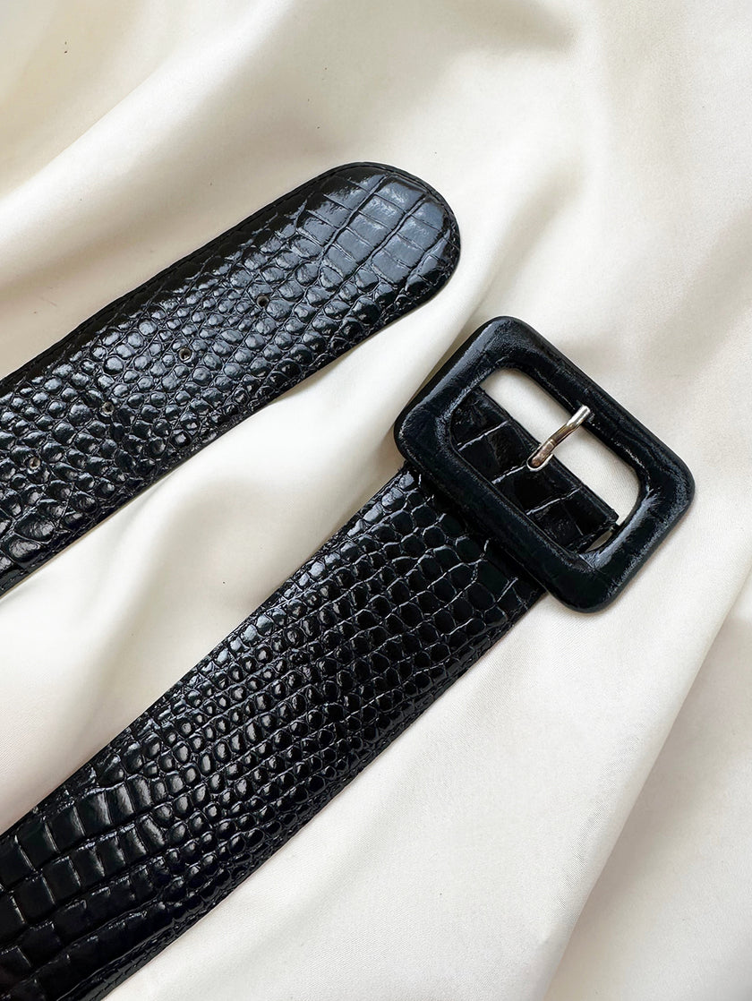 Zwarte brede kroko ceintuur