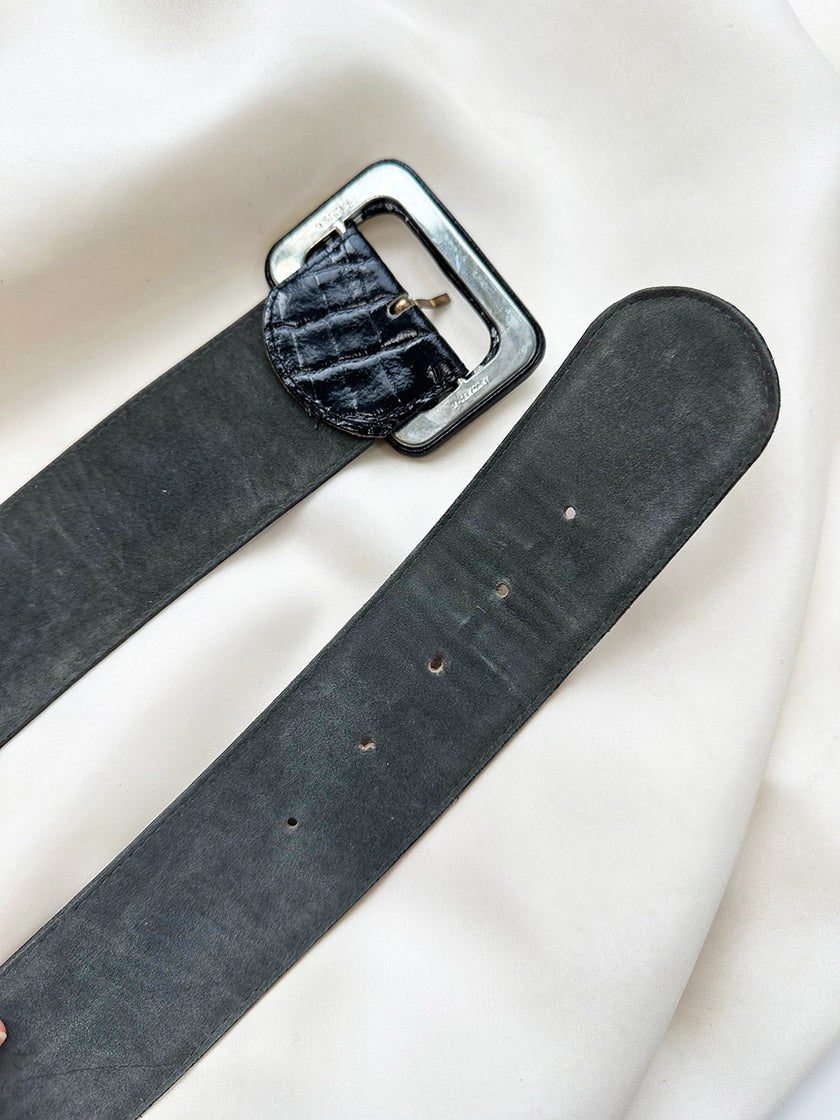 Zwarte brede kroko ceintuur