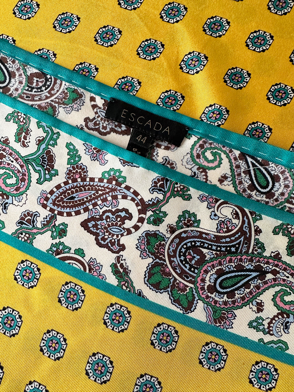 Gele zijden designer printtop