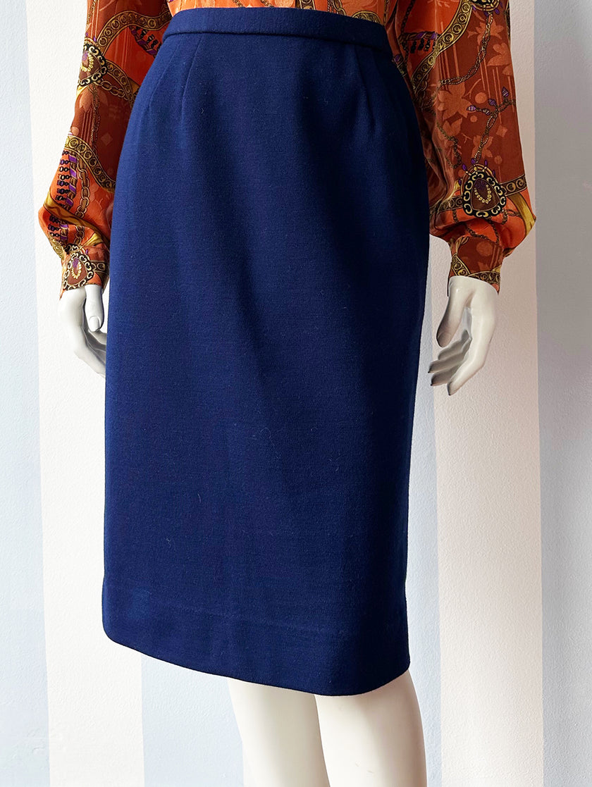 Inktblauwe wollen kokerrok