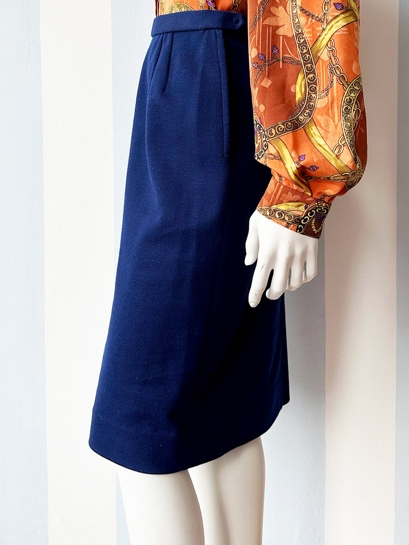 Inktblauwe wollen kokerrok