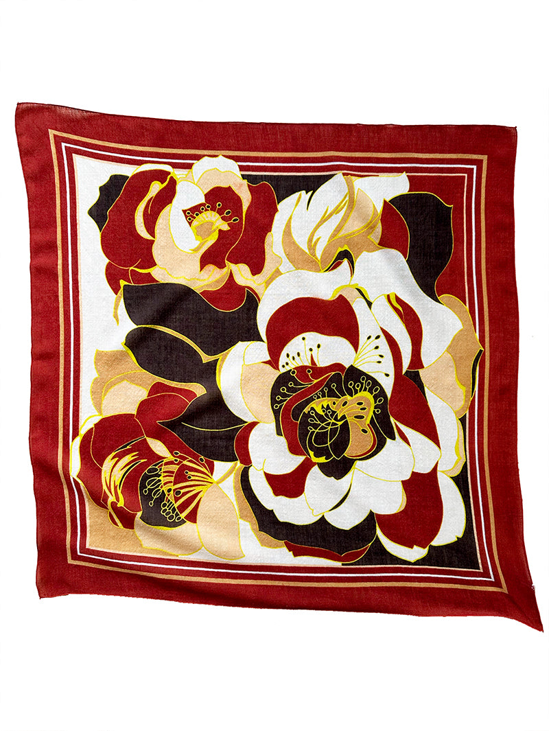 Rood/bruine floral wollen sjaal