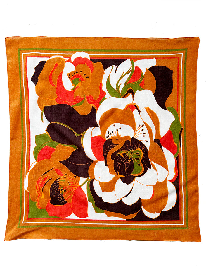 Oranje floral wollen sjaal