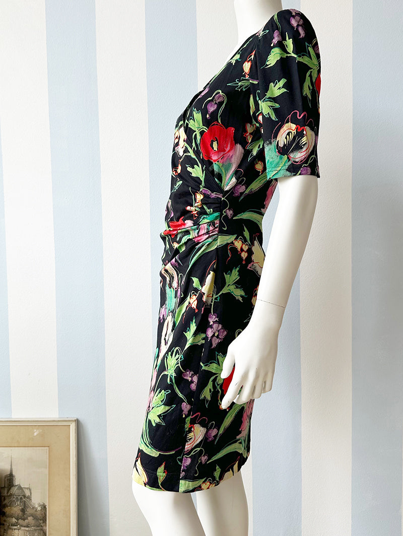 Zwarte floral designer overslagjurk