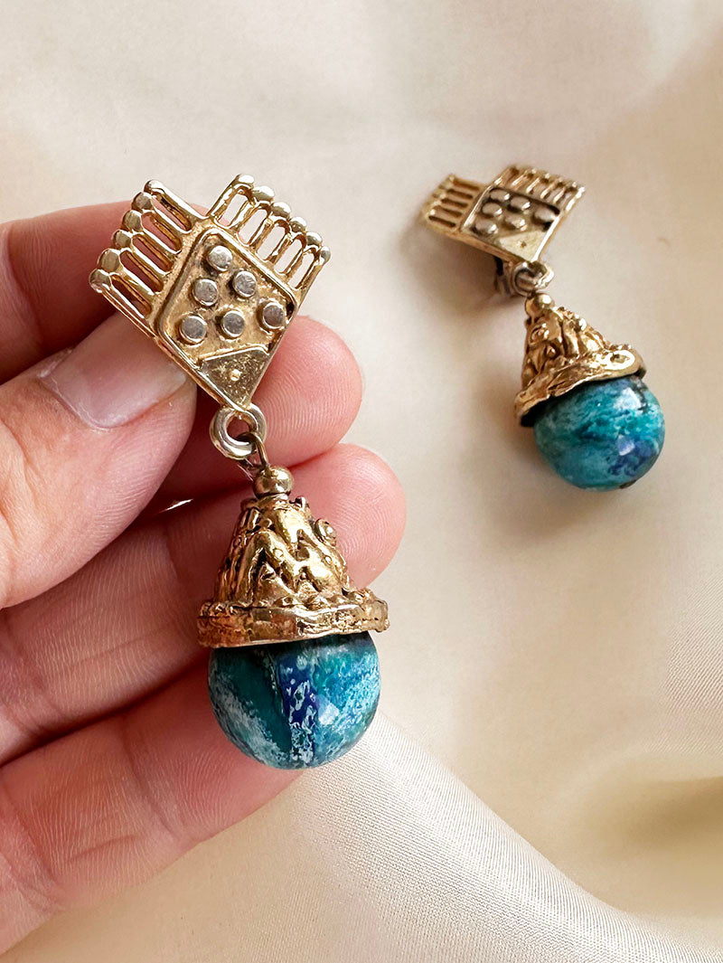 Turquoise & gouden clip oorbellen