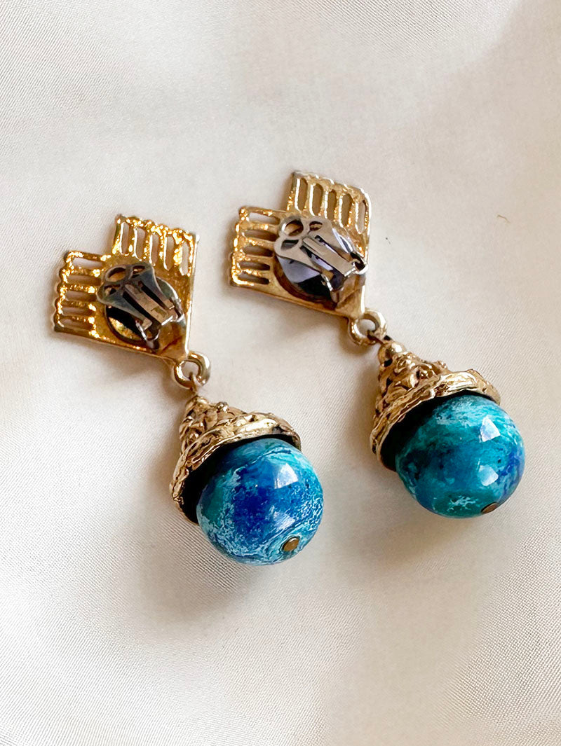 Turquoise & gouden clip oorbellen