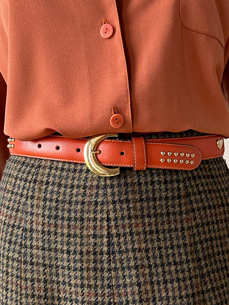 Oranje/bruine leren ceintuur met studs
