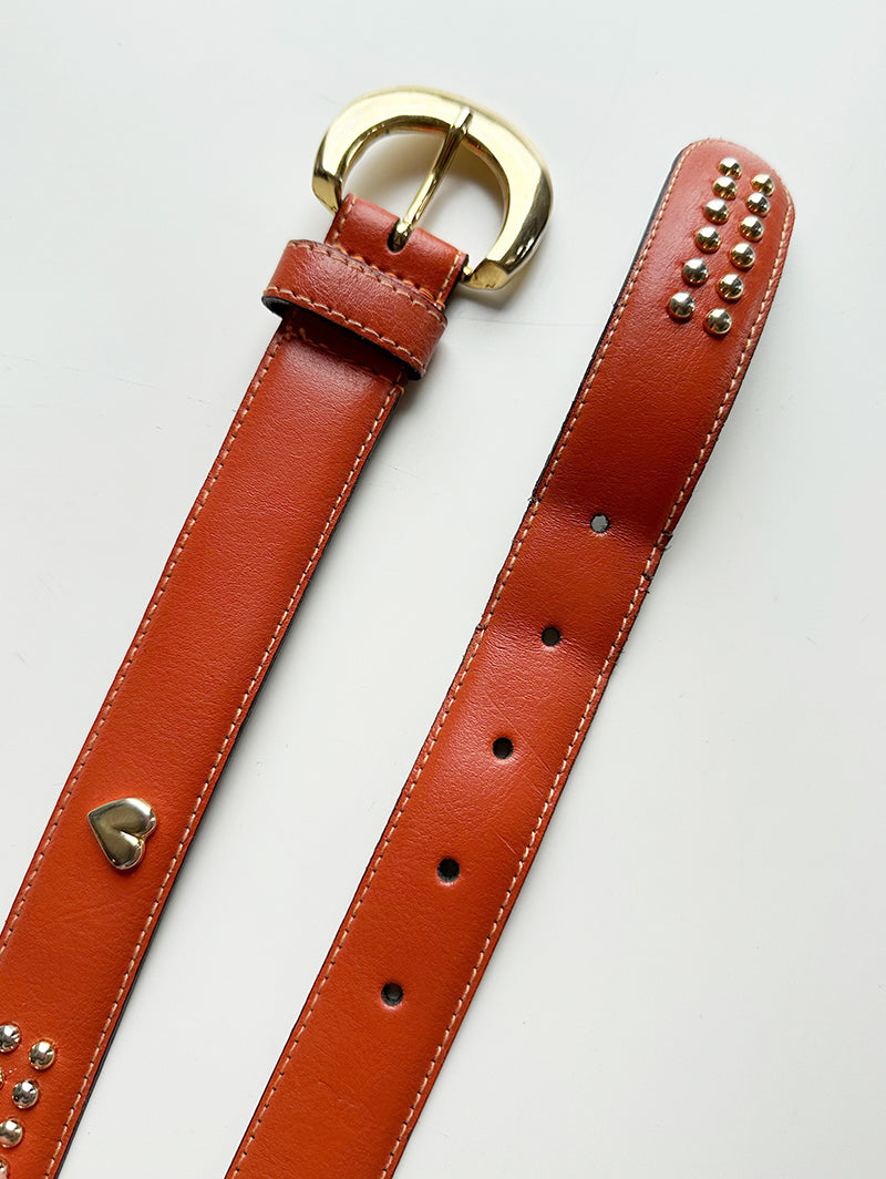 Oranje/bruine leren ceintuur met studs