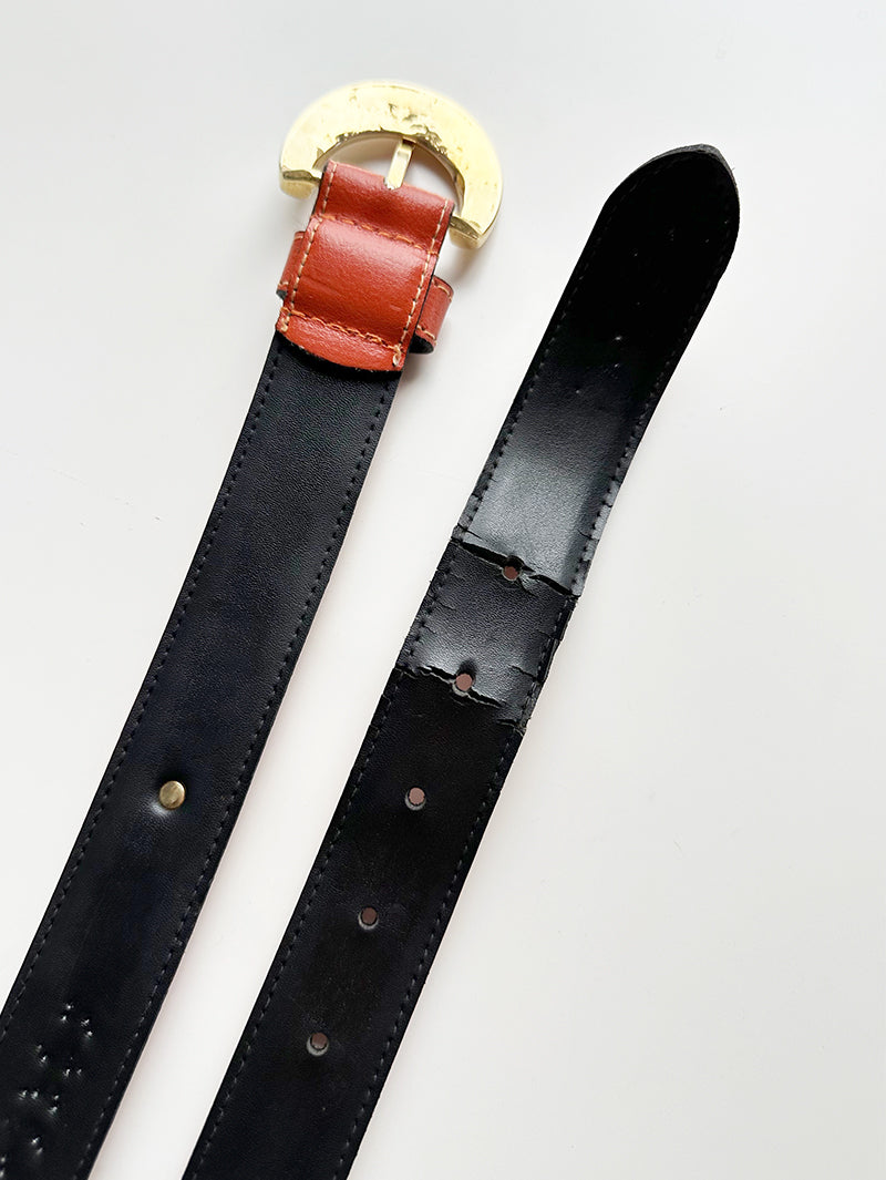 Oranje/bruine leren ceintuur met studs