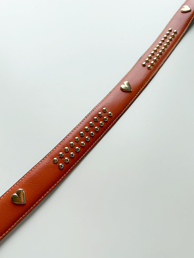Oranje/bruine leren ceintuur met studs