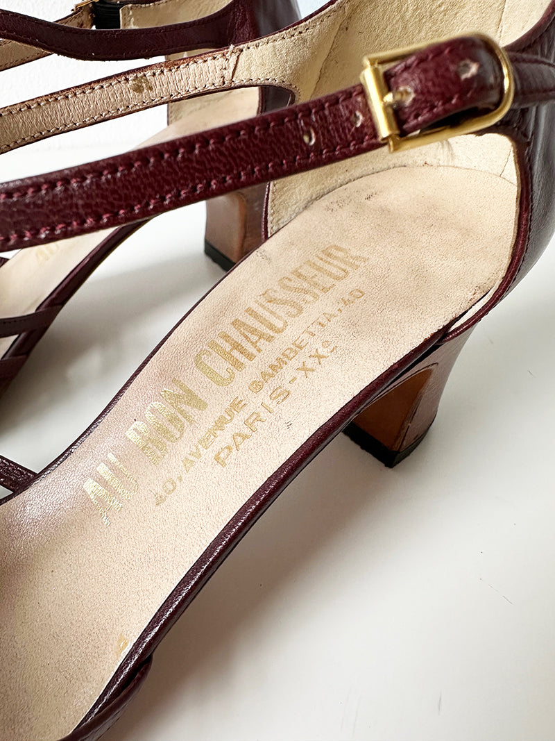 Bordeauxrode vintage leren pumps