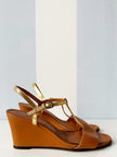 Goud/bruine leren wedges | 36,5