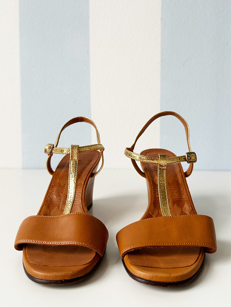 Goud/bruine leren wedges | 36,5