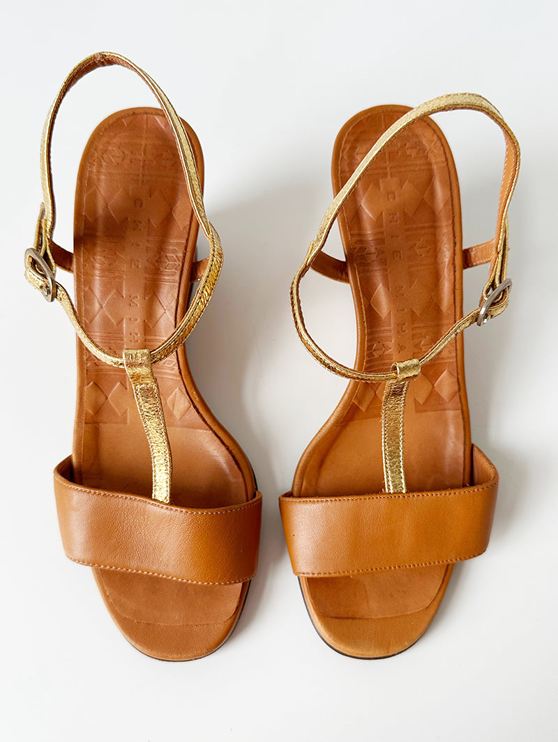 Goud/bruine leren wedges | 36,5