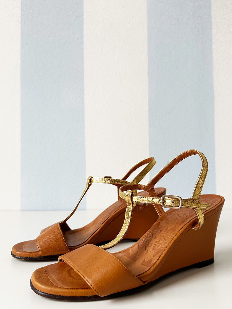 Goud/bruine leren wedges | 36,5