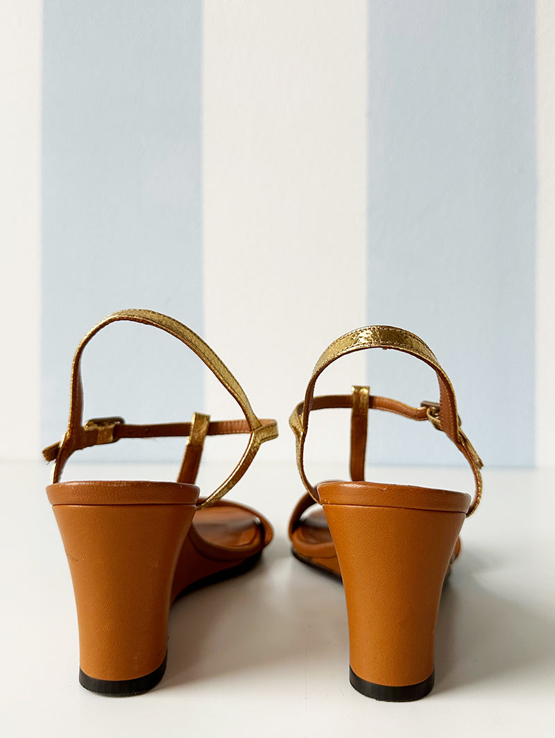 Goud/bruine leren wedges | 36,5