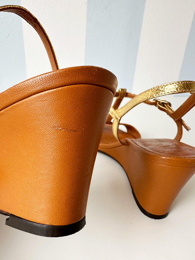 Goud/bruine leren wedges | 36,5