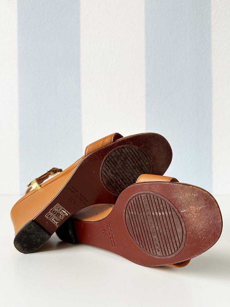 Goud/bruine leren wedges | 36,5