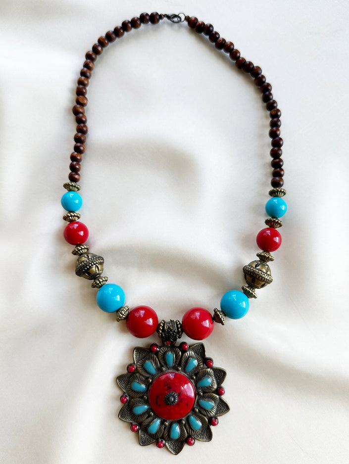 Grote rode & turquoise ketting