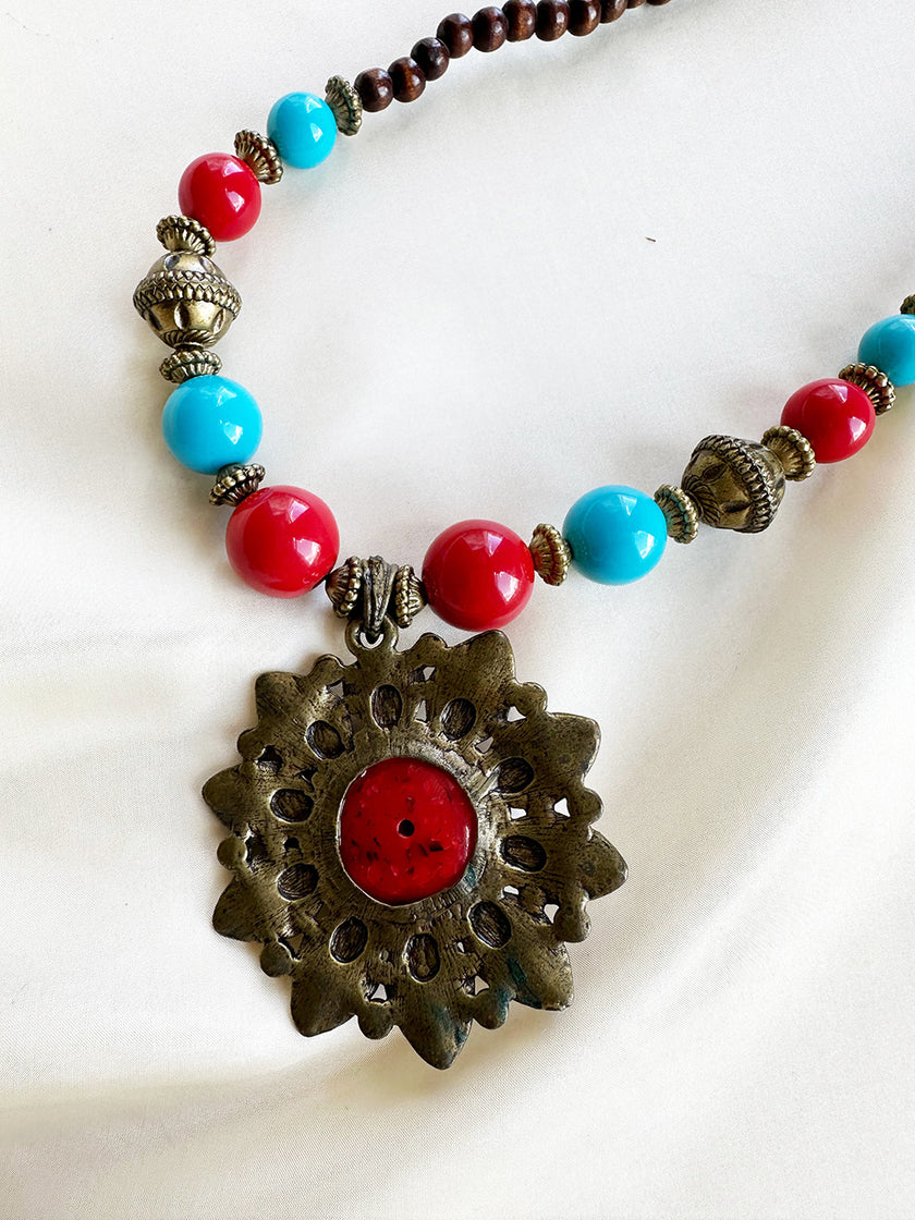 Grote rode & turquoise ketting