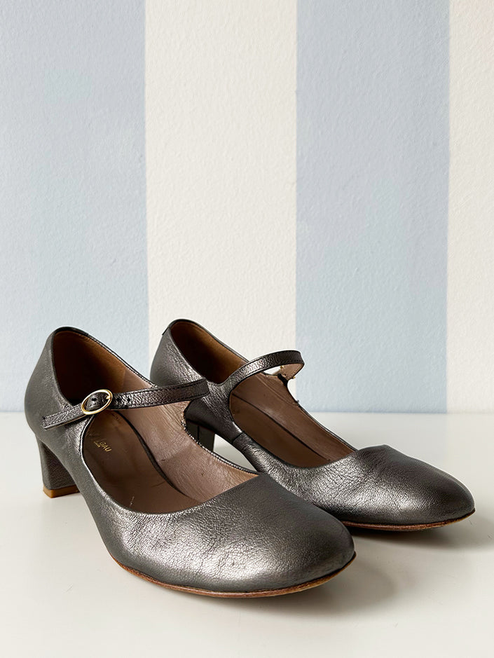 Donkergrijze metallic pumps | 38