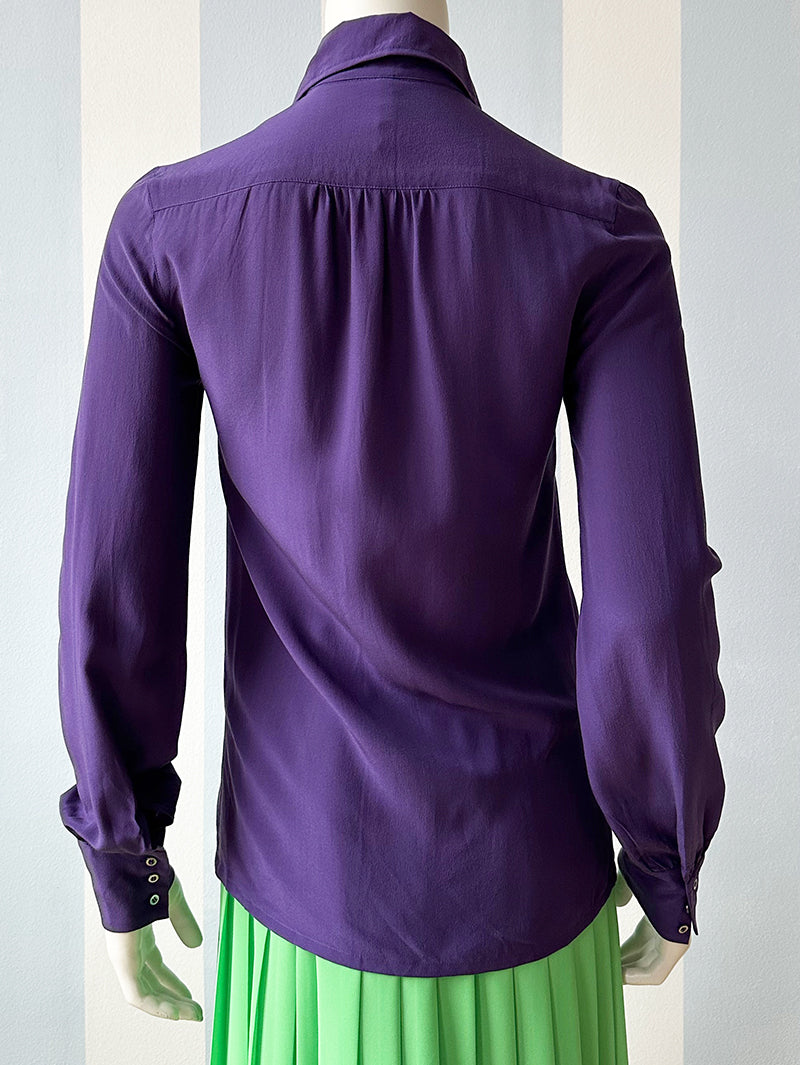 Donkerpaarse zijden blouse
