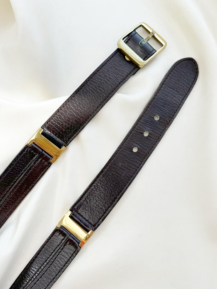 Bruine leren ceintuur met gouden details