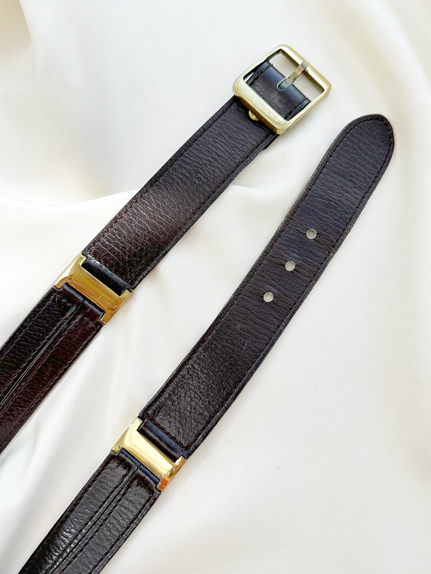 Bruine leren ceintuur met gouden details