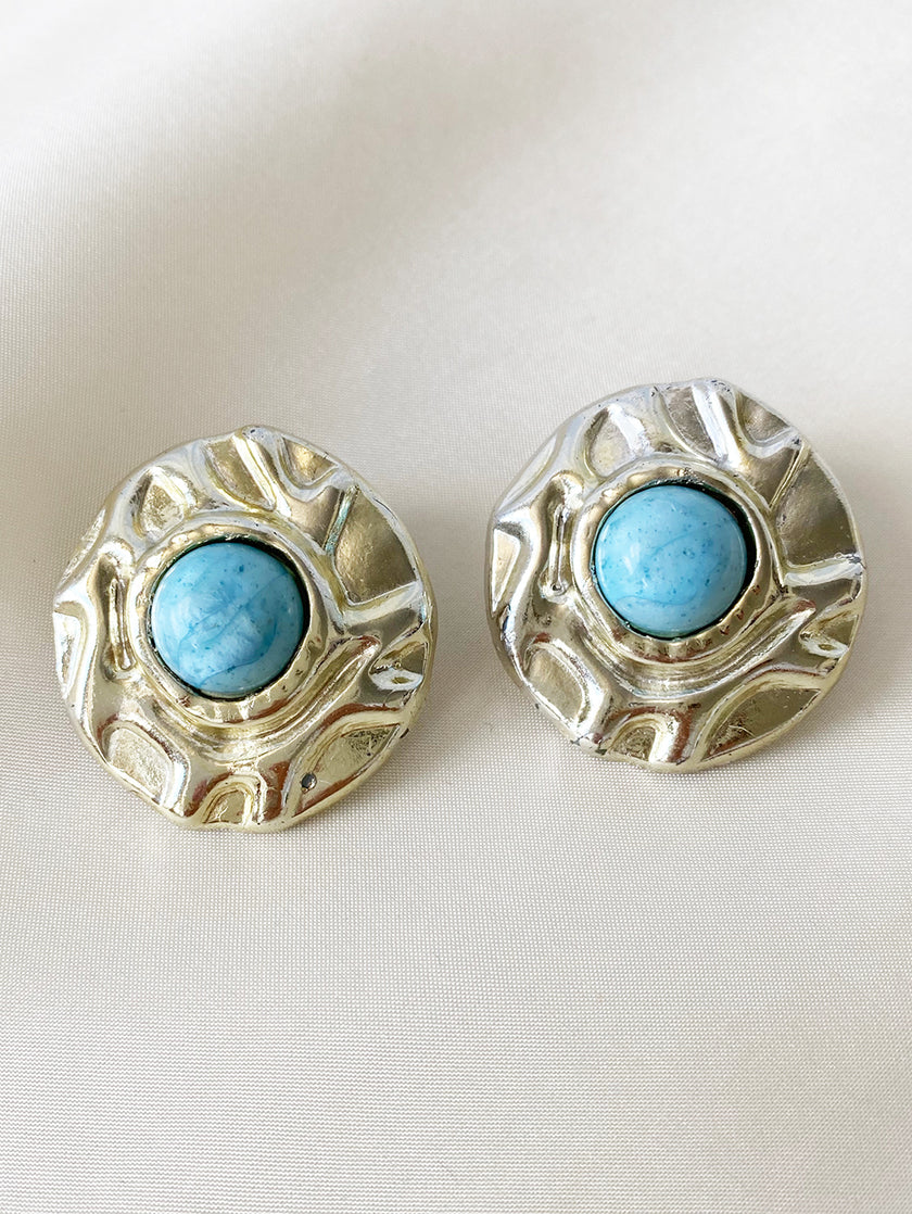 Lichtgouden & turquoise clip oorbellen