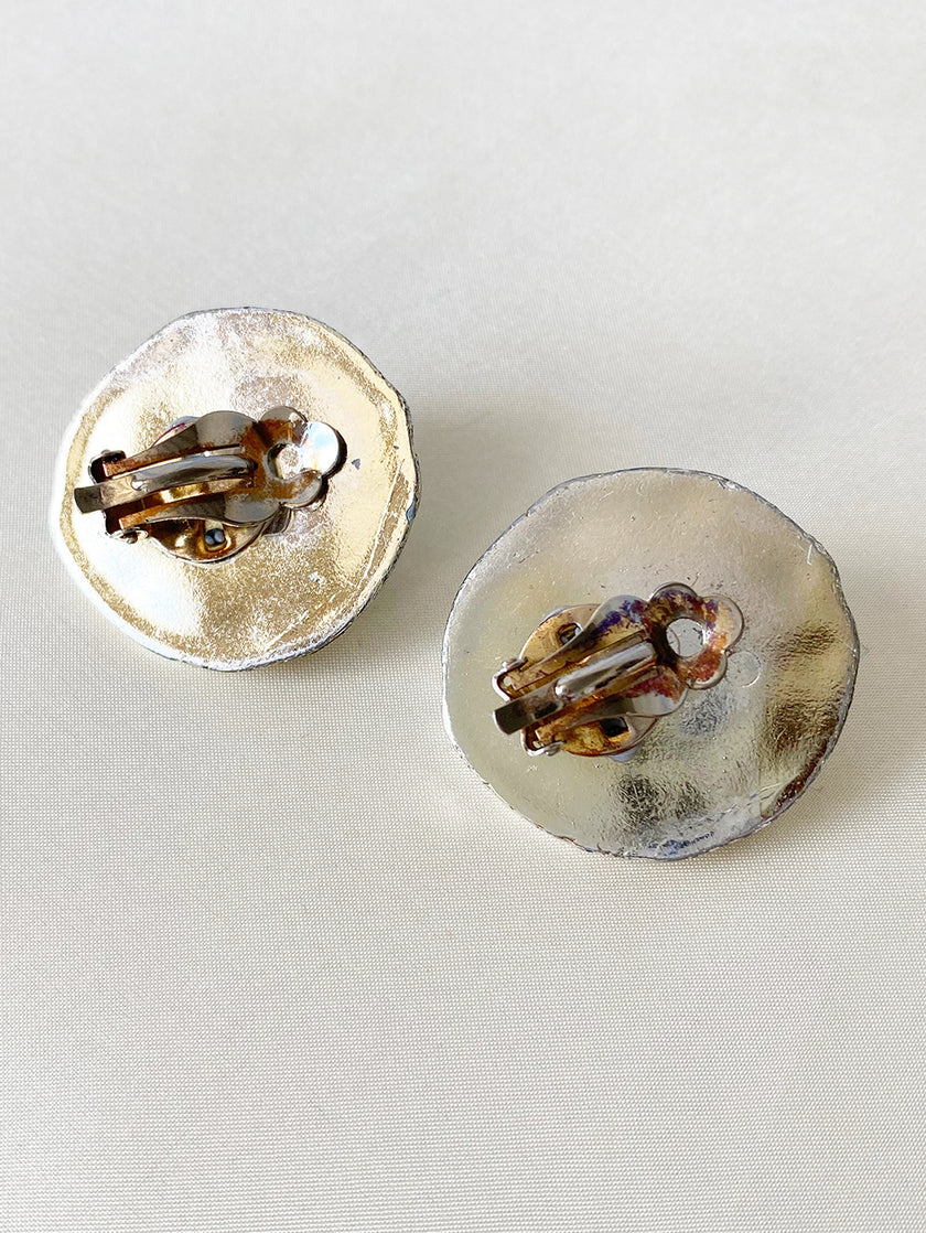 Lichtgouden & turquoise clip oorbellen