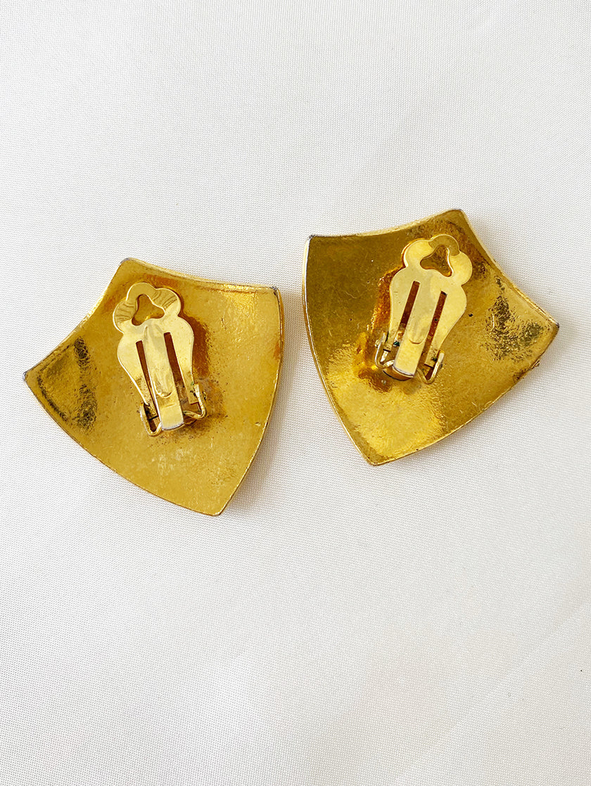Gouden schild clip oorbellen