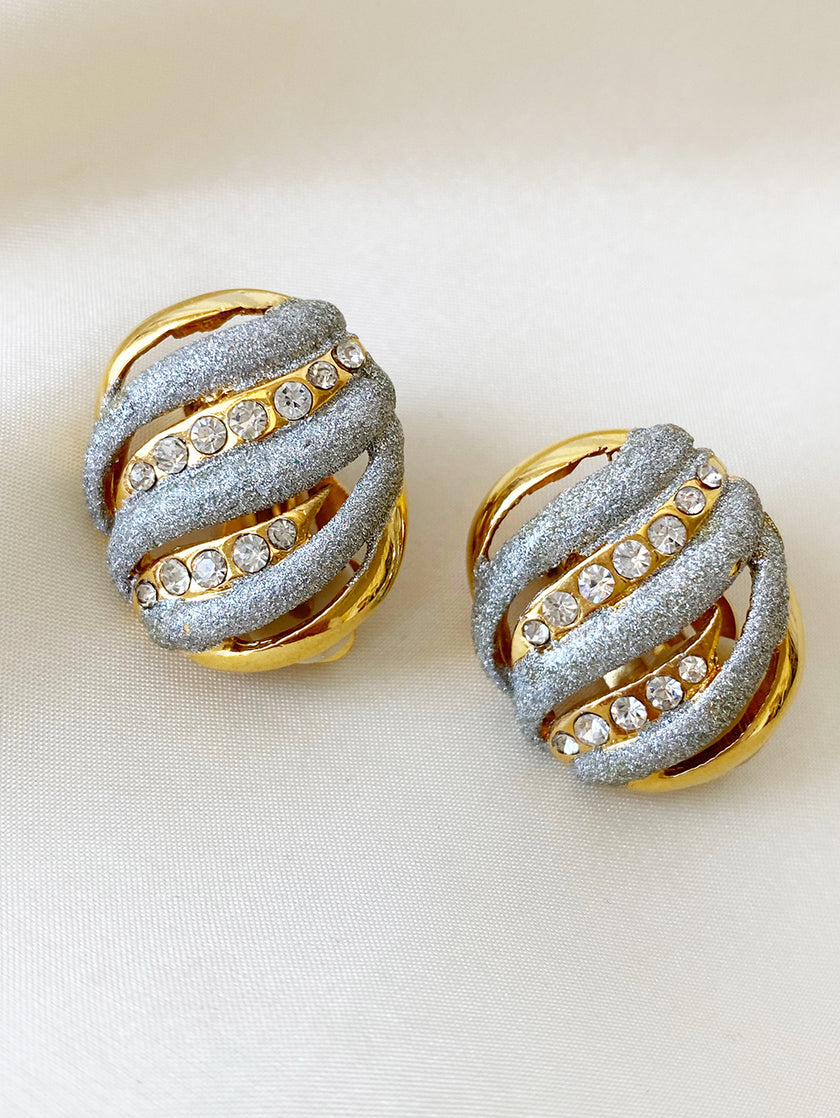 Gouden glitter & strass clip oorbellen