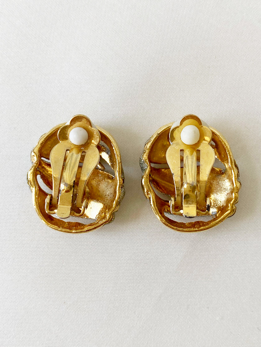 Gouden glitter & strass clip oorbellen