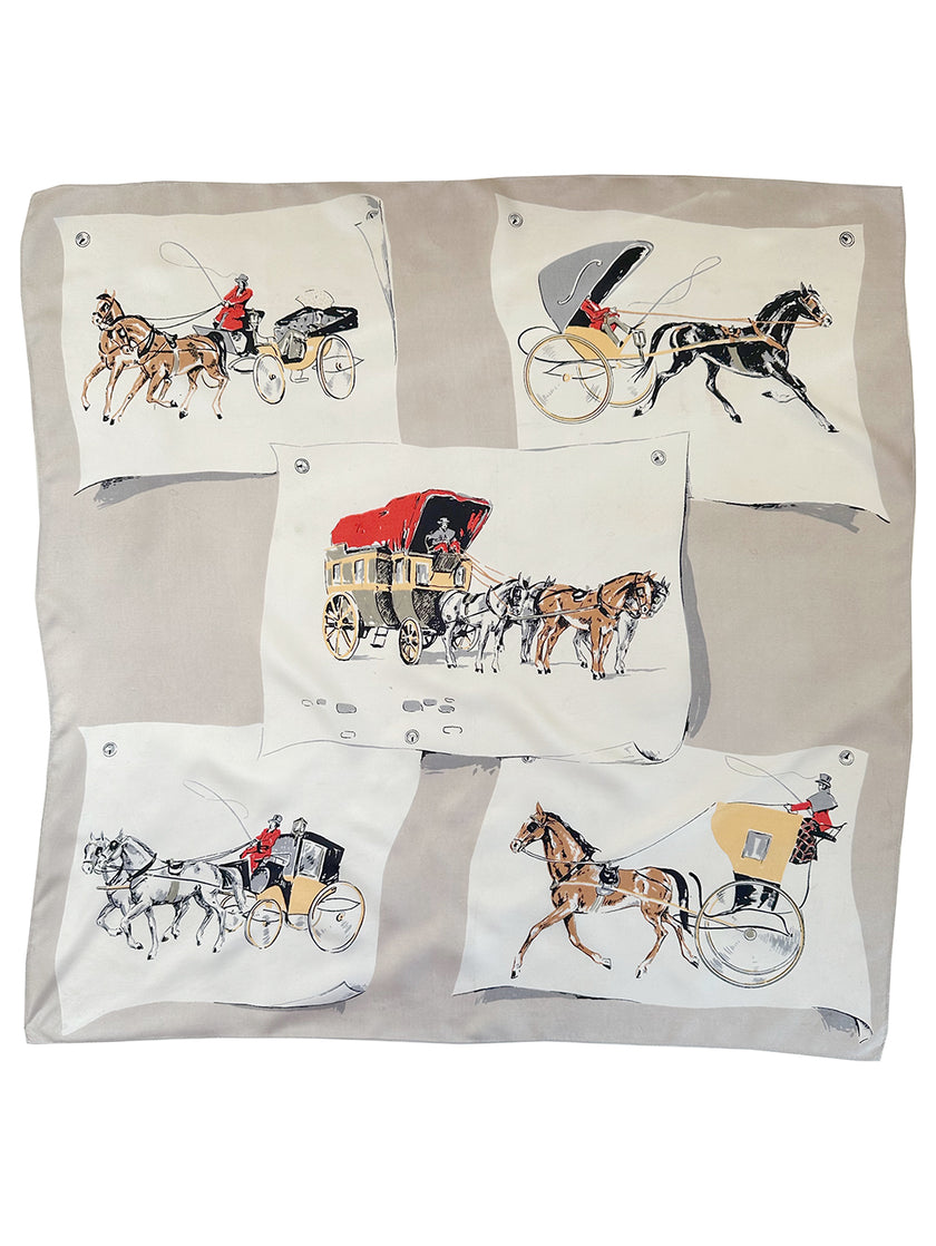 Vintage zijden sjaal met koetsen