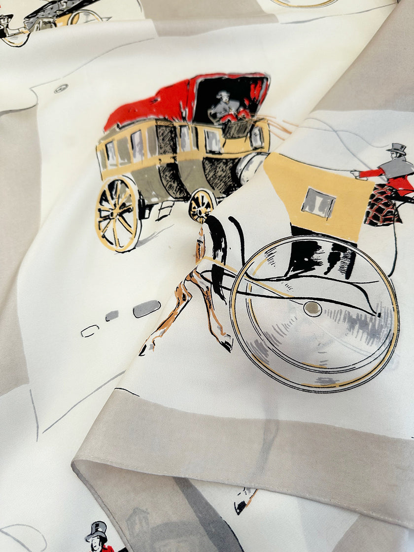 Vintage zijden sjaal met koetsen