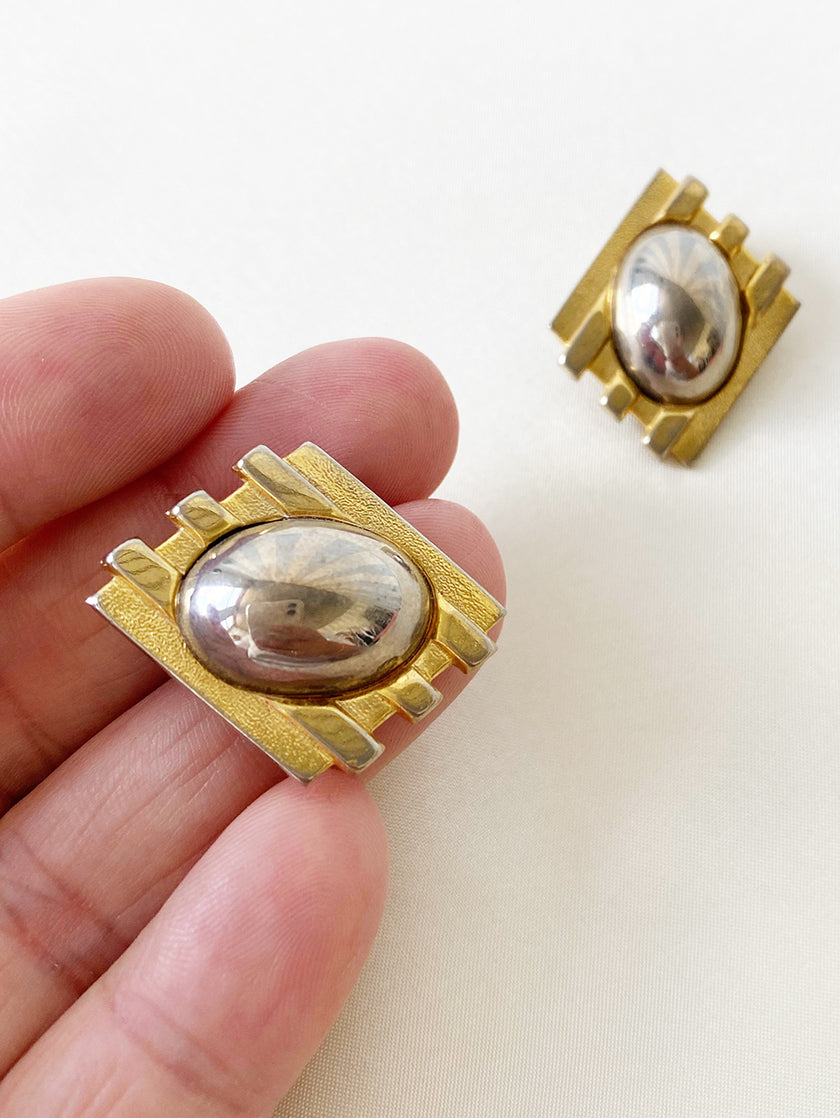 Zilveren & gouden clip oorbellen